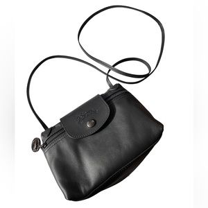 LONGCHAMP Le Pliage Xtra XS Crossbody Black Leather Handbag